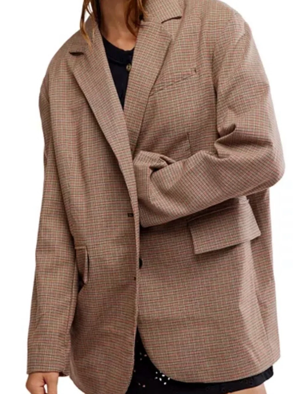 Free People Reggie Blazer Ginger Combo XL Plaid Oversized Blazer